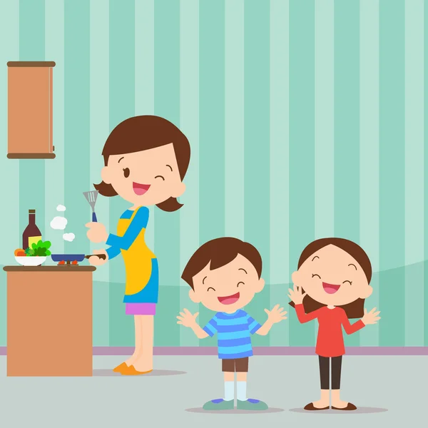 幸せになる家族の台所 — ストックベクタ