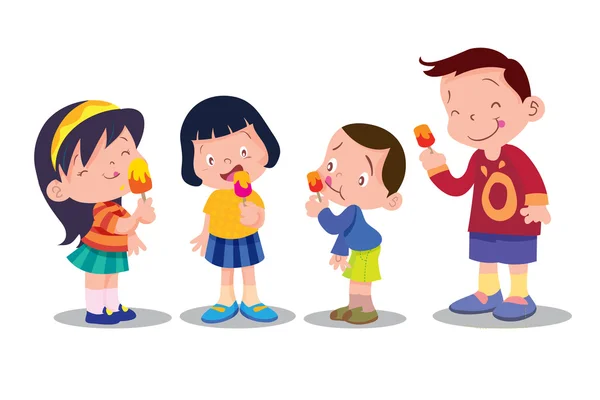 Los niños comen helado — Vector de stock