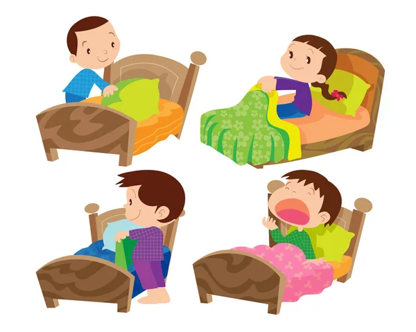 Kinder und Bett — Stockvektor