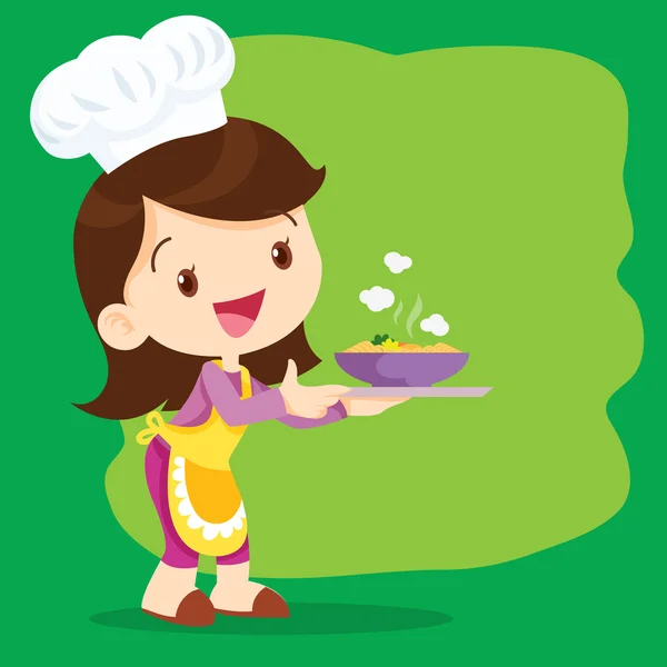 Joven chica chefs cocina precente — Vector de stock