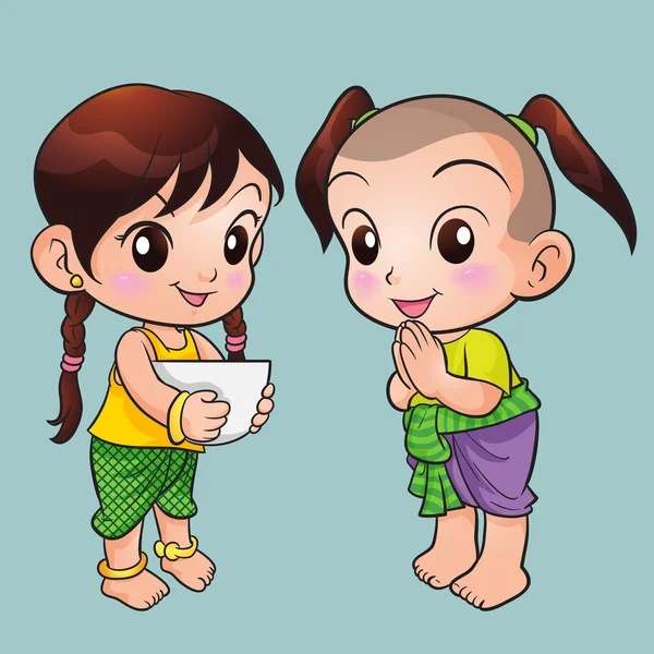 Tradicional tailandês menino e menina — Vetor de Stock
