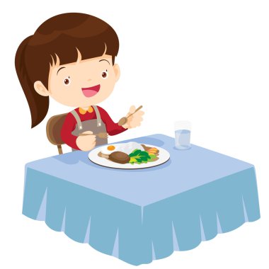Sevimli kız çok mutlu ve lezzetli yemek
