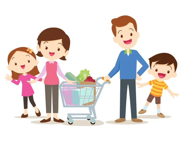 かわいい家族一緒に市場で買い物 — ストックベクタ