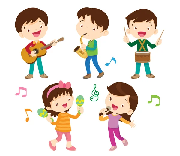 Dancing kids and kids with musical — Stock Vector