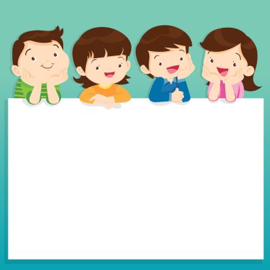 çocuklar yazı gülümseme bir beyaz tahta, boşluk çerçeve