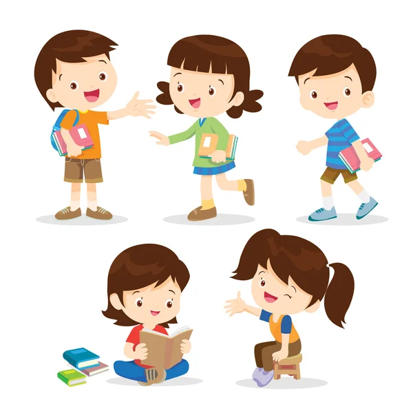 Anak sekolah dasar dan anak perempuan — Stok Ilustrasi Anak sekolah dasar dan anak perempuan Grafik Vektor