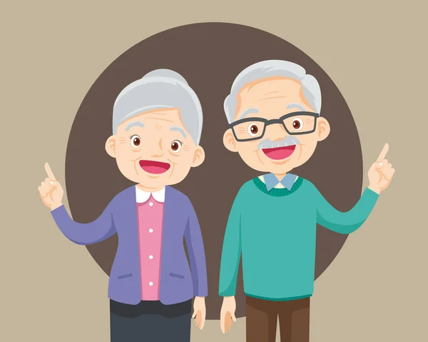 Elderly Couple Pointing Finger Isolated White Background Old Man Woman — Stock Vector