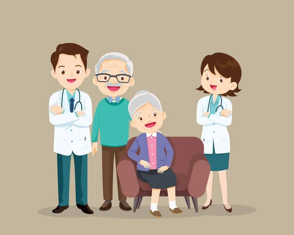 Médico Paciente Mais Velho Sentado Sofá Idosos Consulta Com Médico —  Vetores de Stock