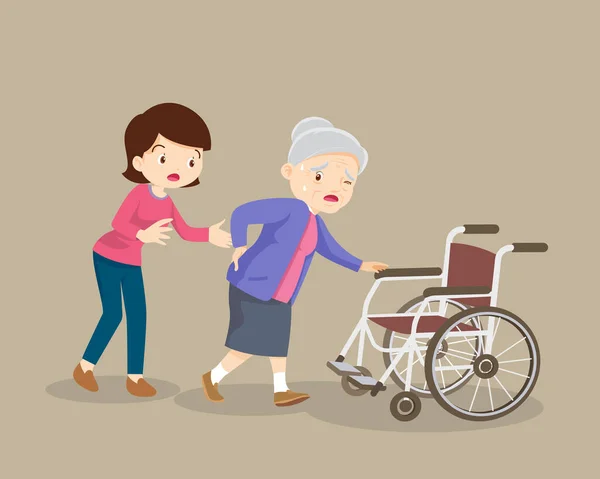 Kobiety Pomagające Starszym Pacjentom Wózku Inwalidzkim Córka Pomagała Matce Wózku — Wektor stockowy