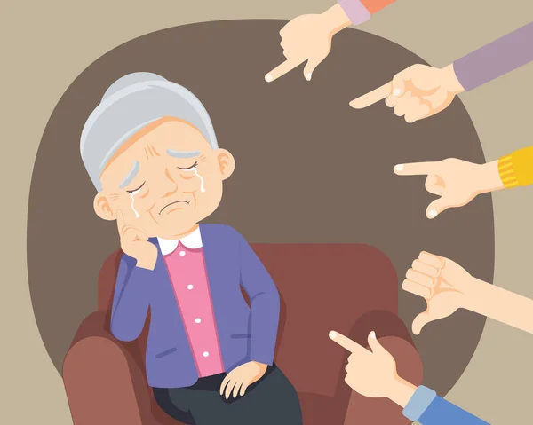 Sad Elderly Man Being Bullied Senior Bullying Victim Hate Concept — Stock Vector