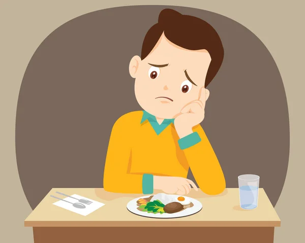 Uomo Annoiato Con Cibo Padre Non Vuole Mangiare Mangiare Annoiato — Vettoriale Stock
