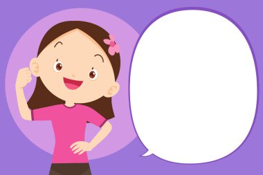 Strong girl Surrounded by Immunity Field Protecting Her and Speech Bubble.Virus Good Health Concept.