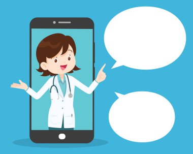 Modern medicine and healthcare system support.Smartphone with doctor on call holding meds.Online medical consultation concept