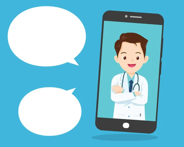 Modern Medicine Healthcare System Support Smartphone Male Doctor Call Holding — Vector de stock