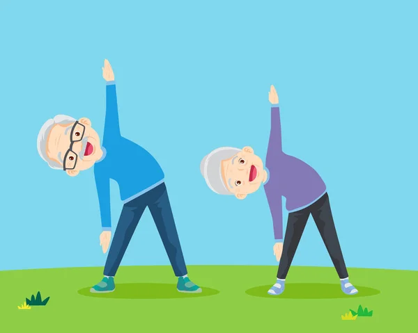 Personas Mayores Gimnasia Pareja Mayor Abuelos Haciendo Ejercicios Yoga Sport — Vector de stock