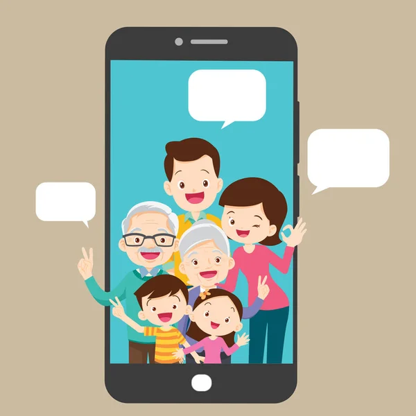 Счастливая Семейная Смартфонная Коммуникация — стоковый вектор