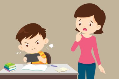 Anne, ödev yapmadan oyun oynayan bir çocukla sorun yaşıyor..