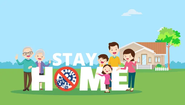 Stay Home Family Protective Self Prevent Coronavirus Covid Dad Mom — стоковый вектор