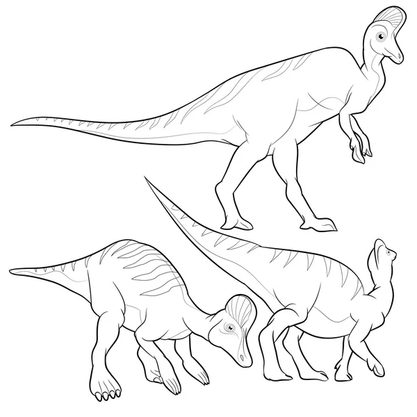 Dinosaures vecteurs Parasaurolophus lineart — Image vectorielle