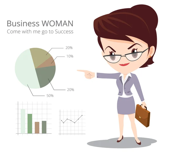 Business womenman character pointing — Stock Vector