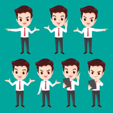 Businessman character many actions clipart
