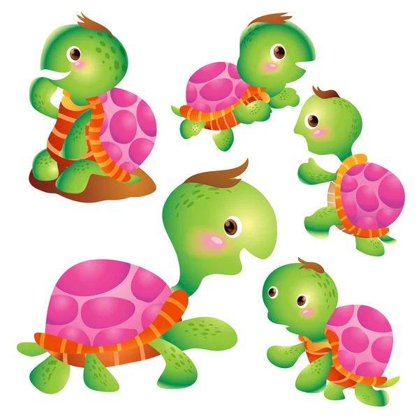 Schattige schildpad cartoon acties — Stockvector