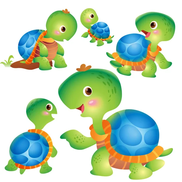 可爱的乌龟卡通行动 — 图库矢量图片