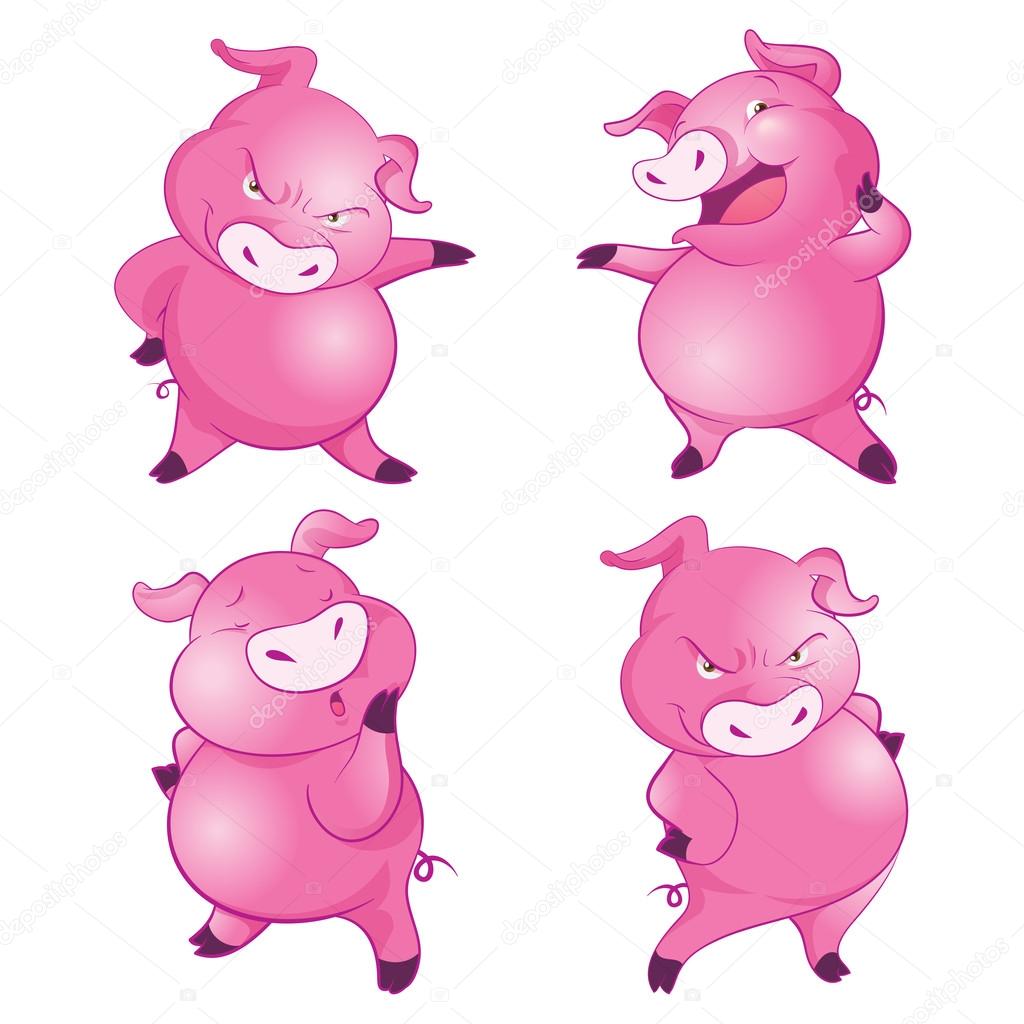 Cute pigs cheerful  funny dancing many actions