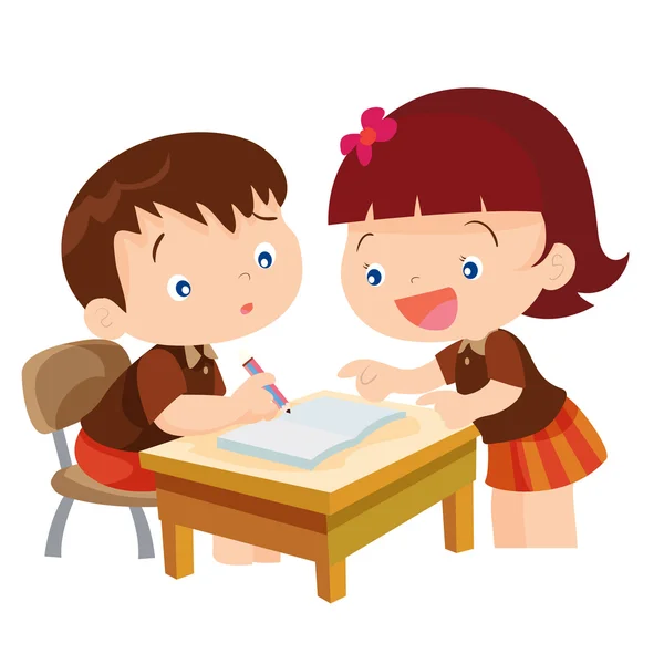 Cute girl teaching boy — Stock Vector