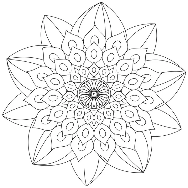 Blad Blomma Petal Färgläggning Mandala Konst Enkel Grafisk Form Vektor — Stock vektor