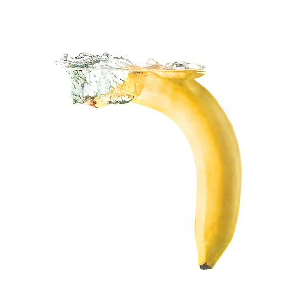 Banana splash on water, isolated on white background — Stock Photo, Image