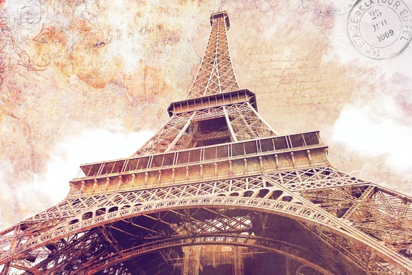 Eiffel Tower Paris, Postcard, Digital Art — Stock Photo, Image