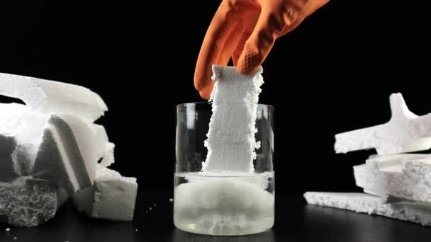 Dissolve Some Styrofoam Glass Bowl Filled Acetone — Stock Video