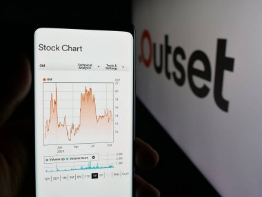 Stuttgart, Almanya - 11-02-2025: Sağlık teknolojisi şirketi Outset Medical Inc. 'in web sayfası ile akıllı telefonu olan kişi logonun önünde ekranda. Telefon ekranının merkezine odaklan.