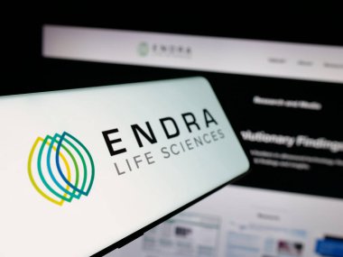 Stuttgart, Germany - 11-03-2025: Smartphone with logo of ultrasound company ENDRA Life Sciences Inc. on screen in front of website. Focus on left of phone display.