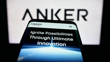 Stuttgart, Germany - 11-05-2025: Mobile phone with website of Chinese company Anker Innovations Co. Ltd. on screen in front of logo. Focus on top-left of phone display.