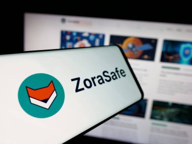 Stuttgart, Germany - 11-05-2025: Smartphone with logo of US AI cybersecurity company ZoraSafe Inc. on screen in front of website. Focus on center-left of phone display.