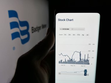 Stuttgart, Almanya - 11-13-2025: ABD 'li su çözümleri şirketi Badger Meter Inc' in web sayfası ile akıllı telefon sahibi kişi logonun önünde ekranda. Telefon ekranının merkezine odaklan.