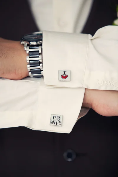 Funny groom cufflinks — Stock Photo, Image