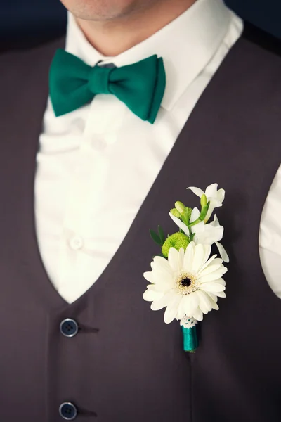 Boutonniere vőlegények és tie - pillangó — Stock Fotó