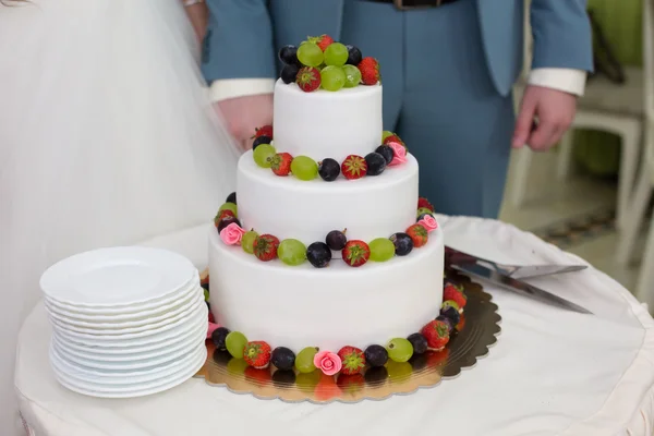 Bröllopstårta med frukt — Stockfoto