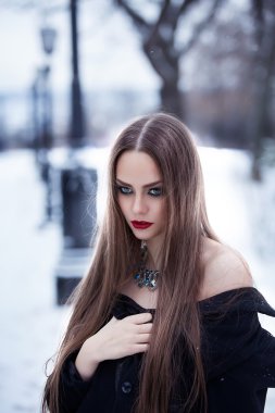 güzel kız kış peyzaj