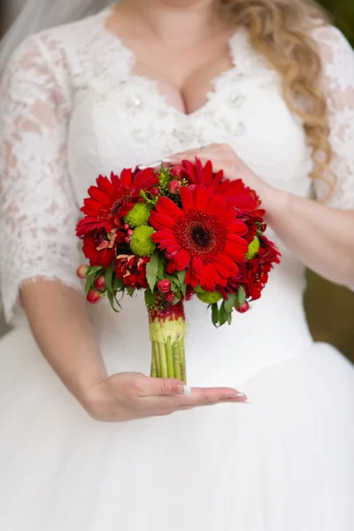 Красный букет невесты в руках — стоковое фото