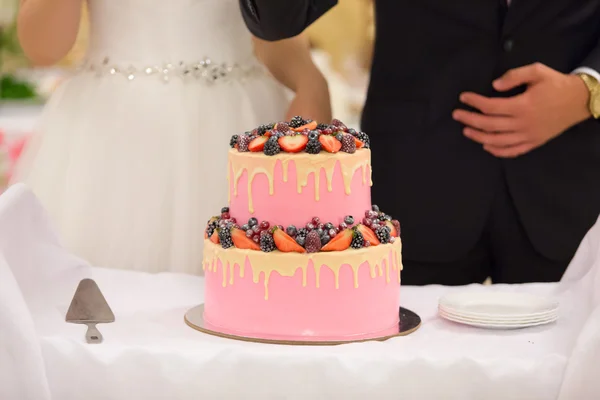 Bröllopstårta med rosa färg — Stockfoto
