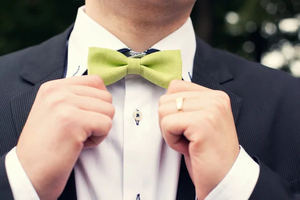 Butterfly on a neck at the man — Stock Photo, Image