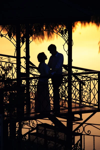 Silhouettes of a loving couple — Stock Photo, Image