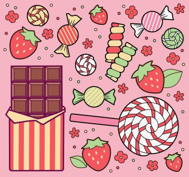 Şeker, çikolata ve çilek.