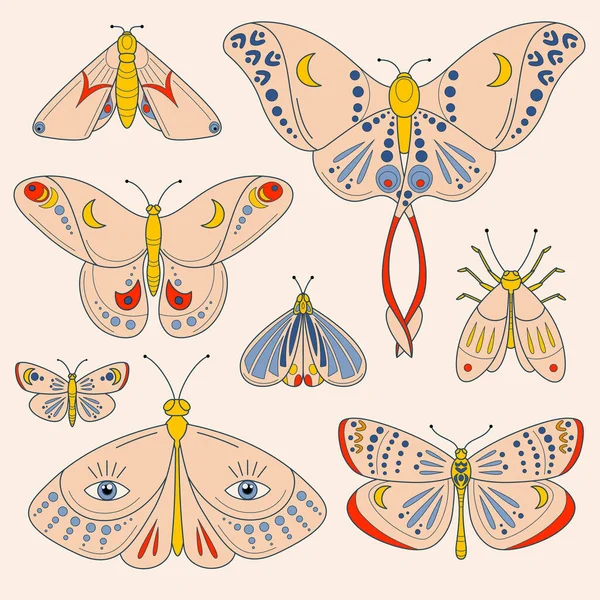 Conjunto colorido de mariposas e borboletas —  Vetores de Stock