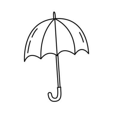 Sanat tarzında kıvrımlı saplı bir şemsiye kamışı. Sonbahar mevsimi, hava tahmini, yağmur, sağanak. Vektör illüstrasyonu izole, düzenlenebilir vuruşlar
