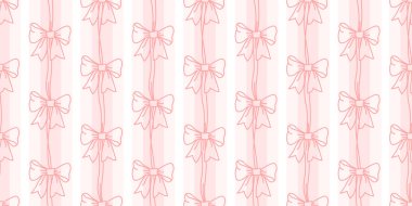 Pembe kurdeleli kusursuz desen. Sevgililer Günü için Coquette Fiyonkları, selamlar, davetiyeler, imalat, ambalaj kağıdı, tekstil. Sonsuz vektör deseni